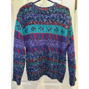 Vintage Objectives Chunky Knit Blue Purple Acrylic Sweater Large Grannycore